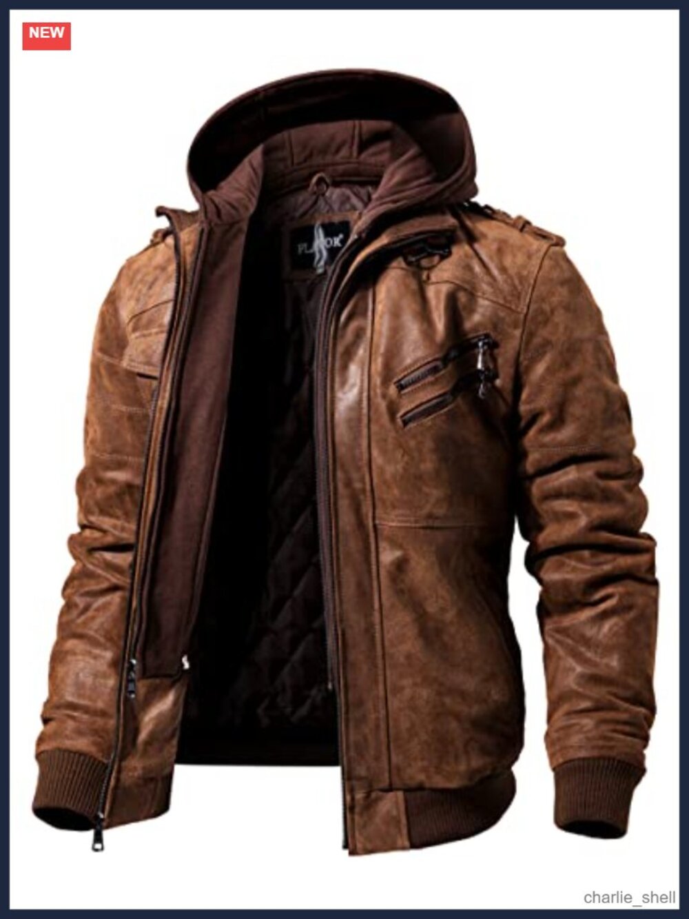 Genuine Pigskin Leather Motorcycle Jacket Removable Hood